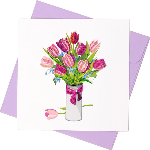 Quilled Pink Tulips Greeting Card (15x15cm)