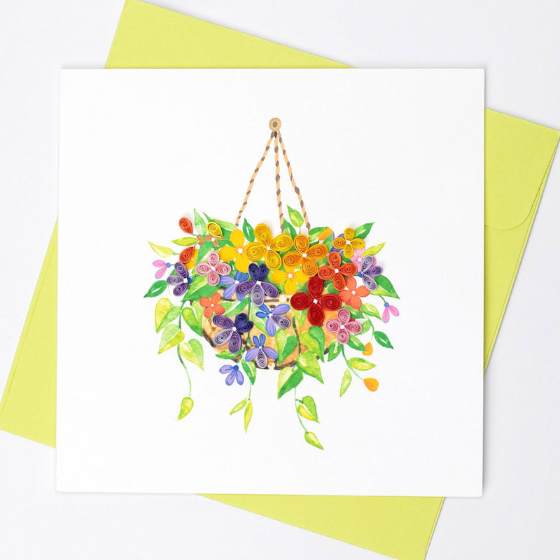 Quilled Hanging Flower Basket Greeting Card (15x15cm)