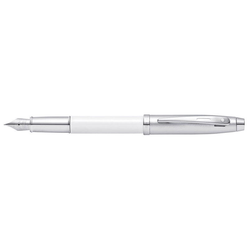 Sheaffer 100 Chrome HS Med Nib Lacquer Fountain Pen (White)