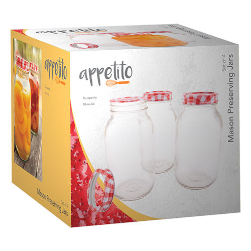 Appetito Mason Preserving Jars 1L (Set of 4)