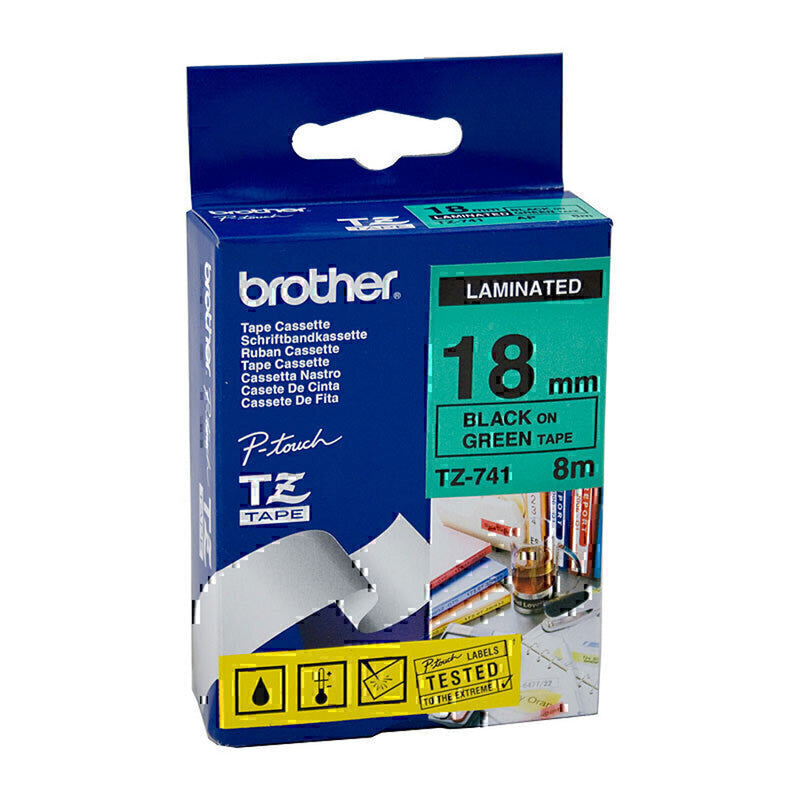 Brother Laminated Black on Green Labelling Tape