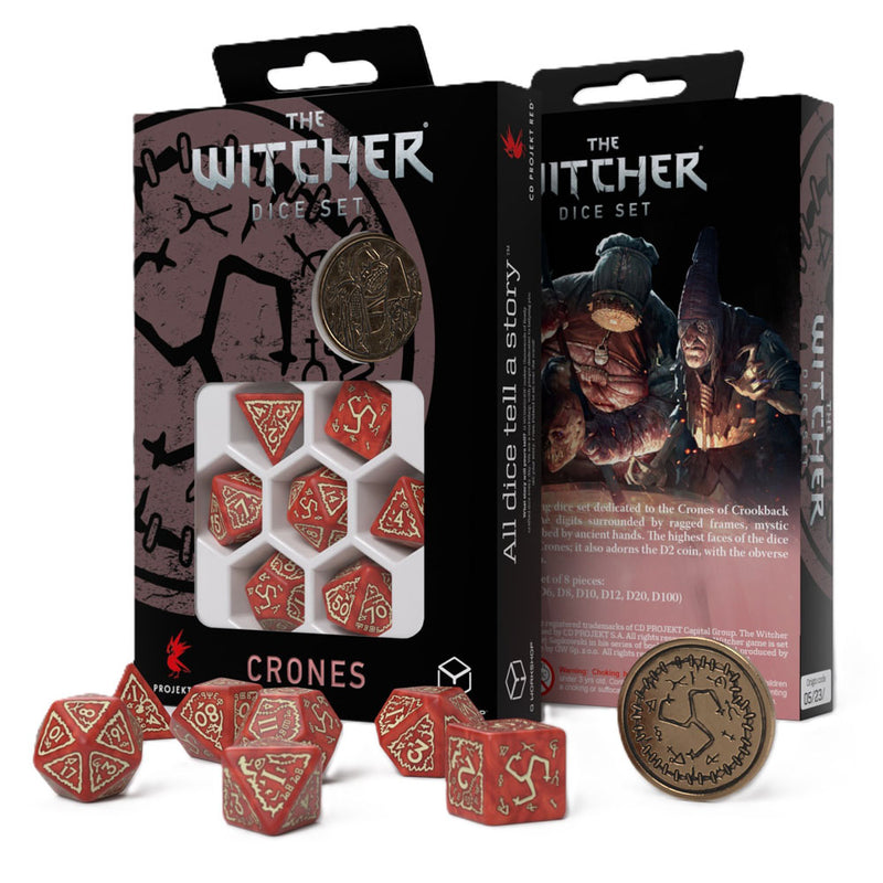 De Witcher Crones dobbelstenen set 7 stcs met munt