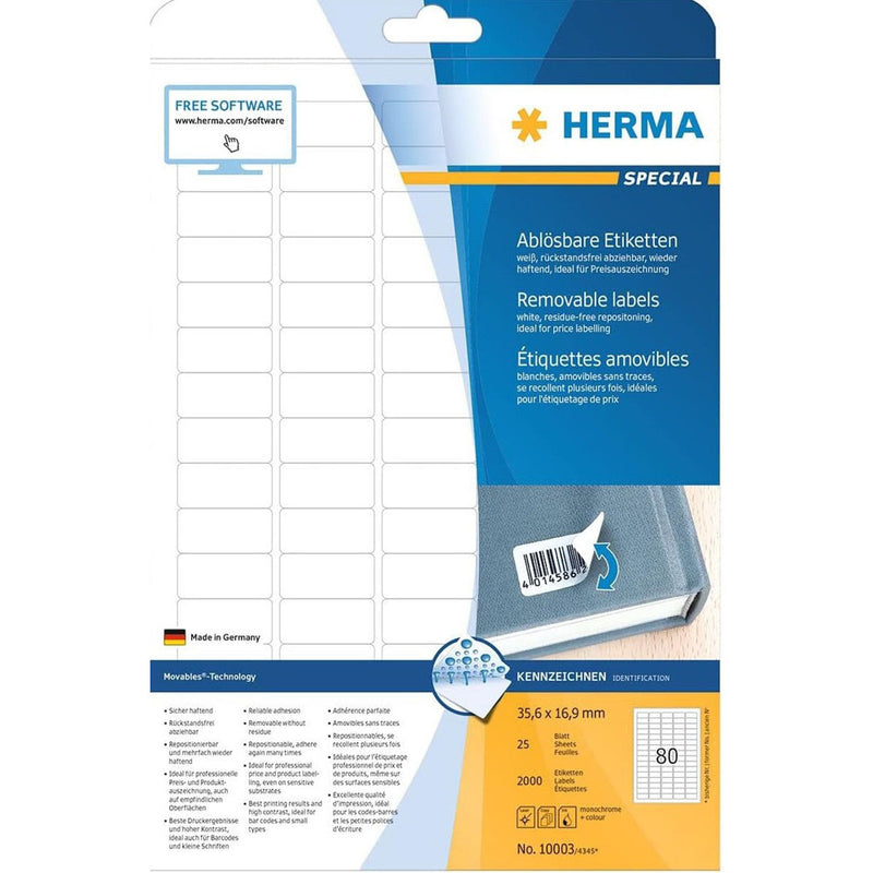 Herma Removable Labels A4 25pc (White)