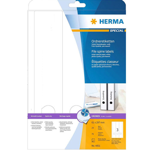 Herma File Spine Inkjet Labels A4 25pc (White)