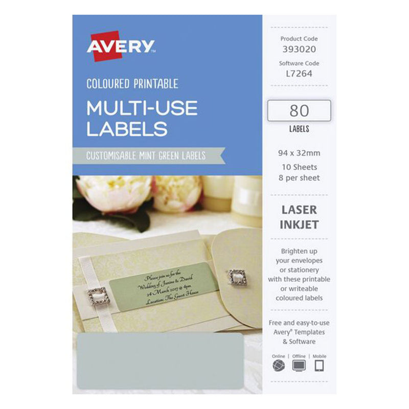 Étiquette laser rectangulaire Avery 80pcs (94x32 mm)