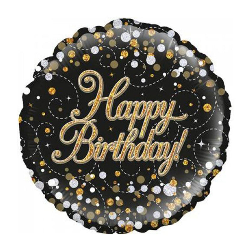 Happy Bday Sparkling Fizz Foil Balloon 18inch (Black/Gold)