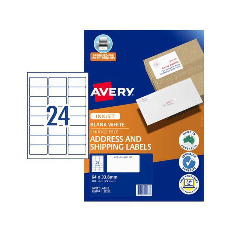 Étiquette d'adresse à jet à jet Avery 25pcs