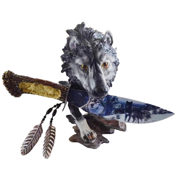 Decorative Wolf Knife with Display Stand