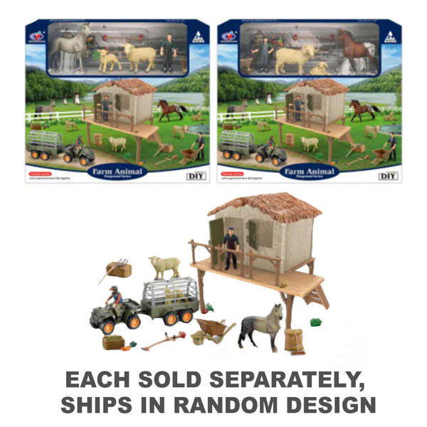 Farm Animals Raised Hut with 19 Accessories