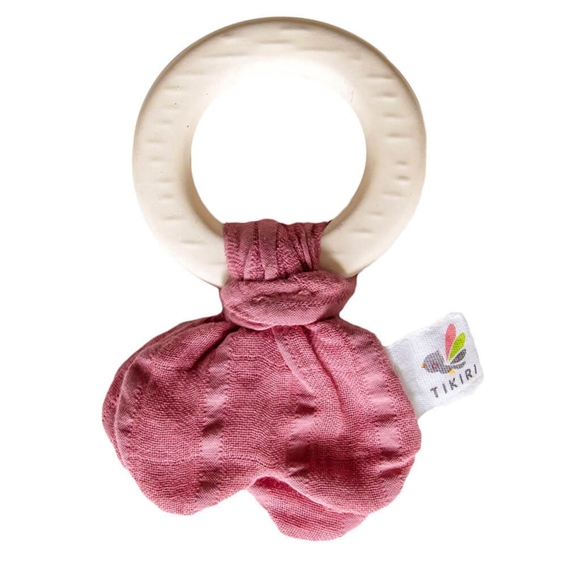 Tikiri Natural Rubber Teether with Muslin Tie