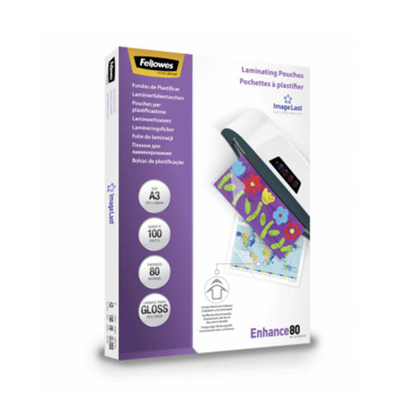 Fellowes pochettes de plastification 80 microns brillant 100pk