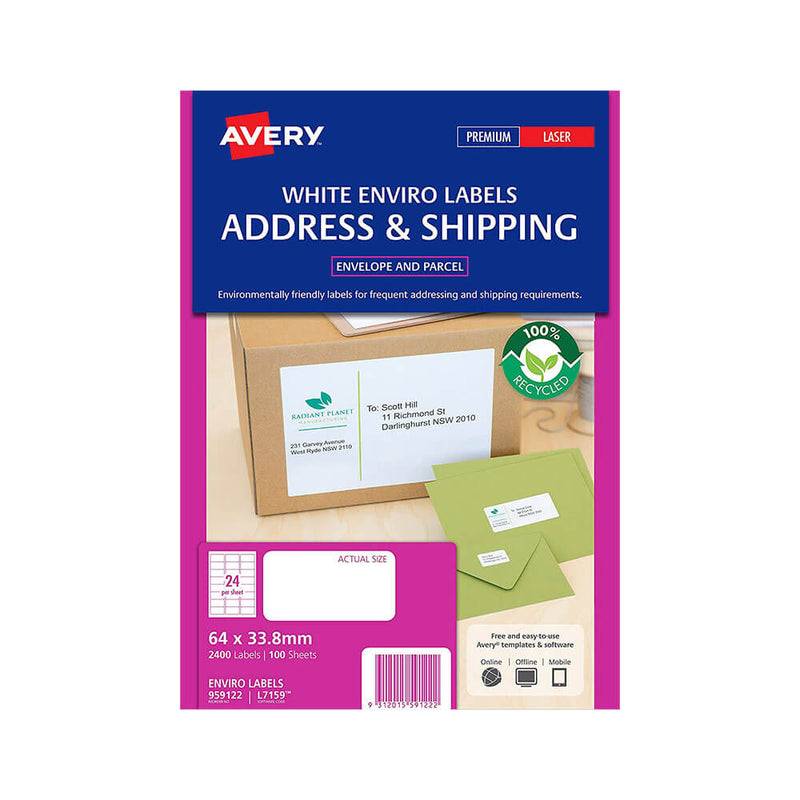 Avery Enviro 100% gerecyclede labels wit (100 pk)