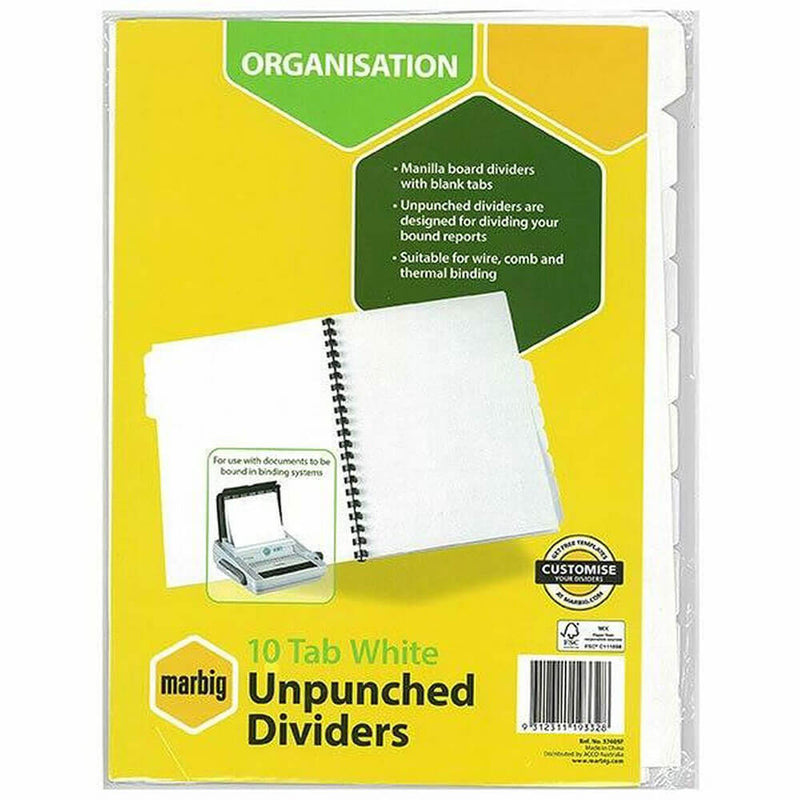 Marbig Unpunched Dividers A4 (Wit)