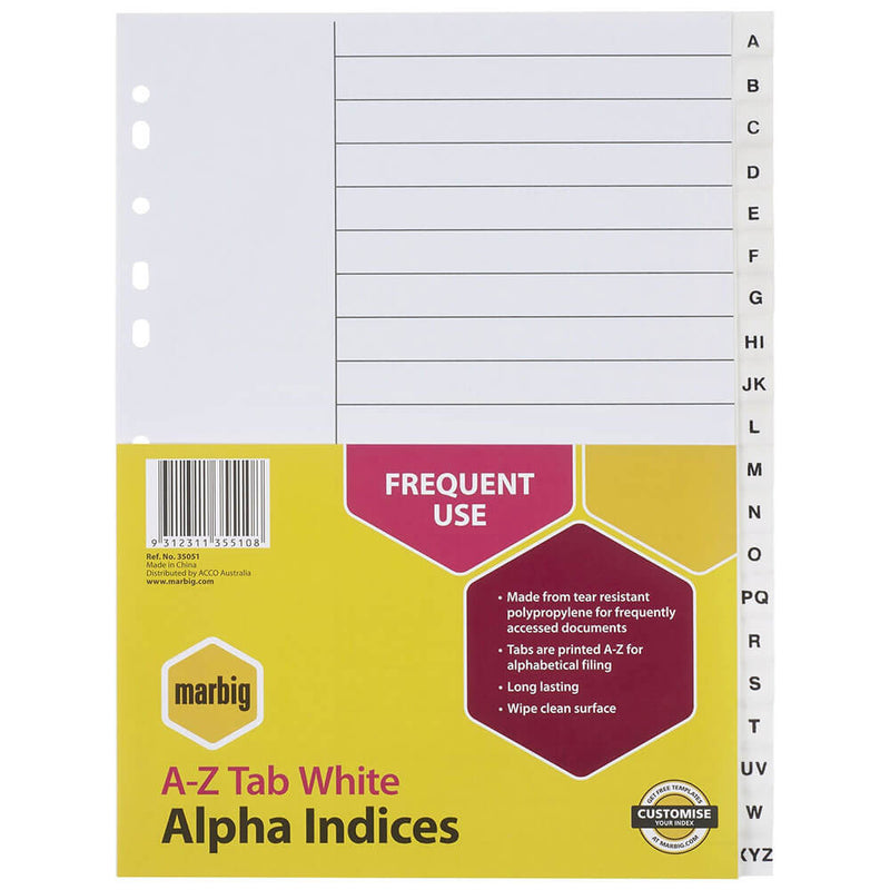 Indices et intercalaires Marbig AZ Tab Alpha (A4)