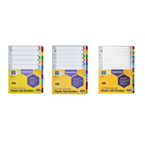 Marbig Manilla Plastic Tab Dividers A4 (Coloured)