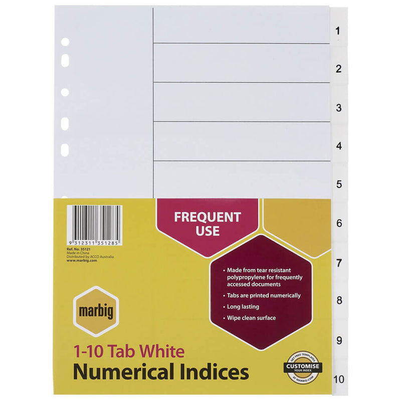 Marbig numerieke indices en dividers a4 (wit)