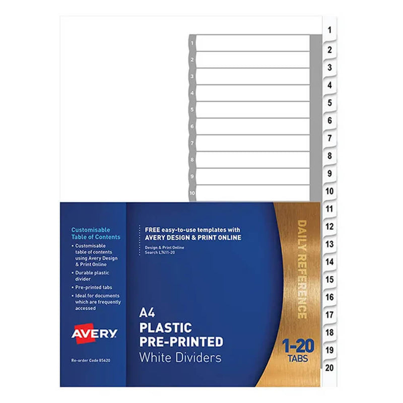 Avery plastic pre-gedrukte dividers a4 (wit)
