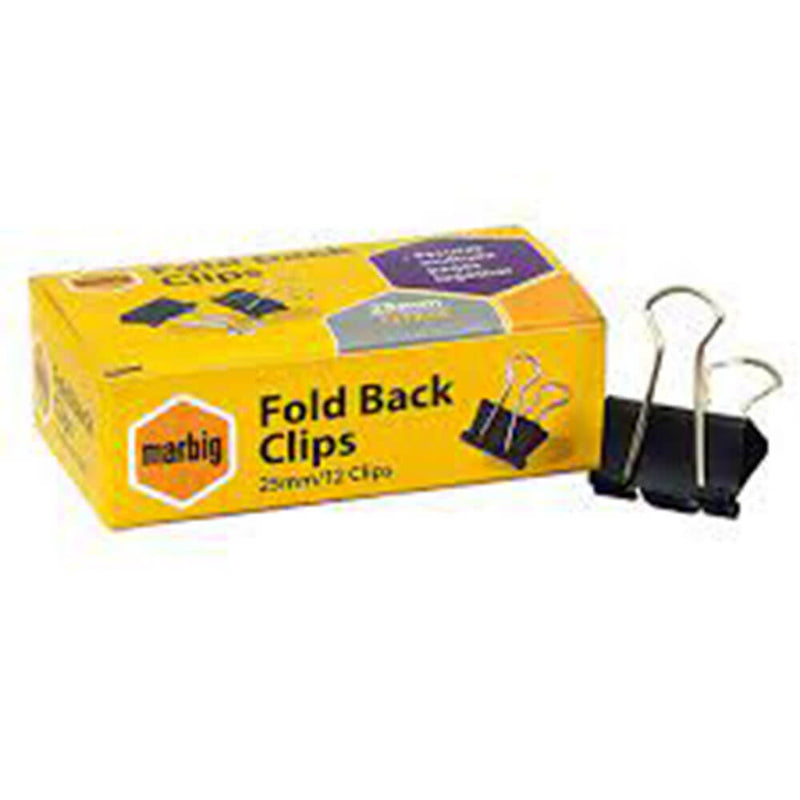 Marbig Fold Back Clips 12/Box (zwart)