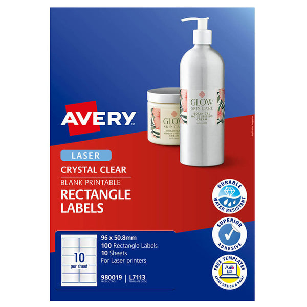 Avery Crystal Clear Rectangle Labels Pack (96x50.8mm)